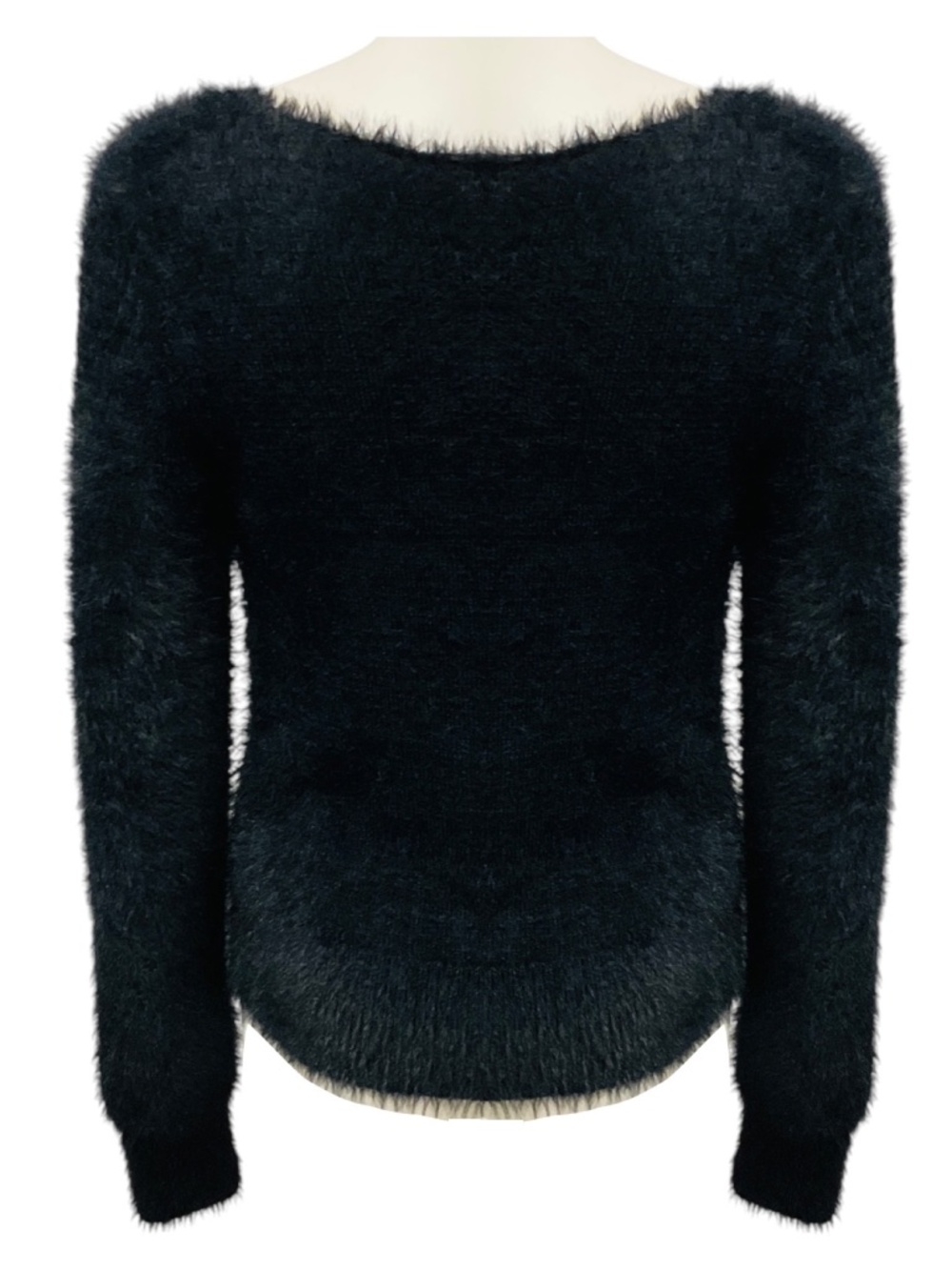 DRIES VAN NOTEN BLACK LONG SLEEVED V-NECK FUZZY SWEATER - Picture 3 of 5